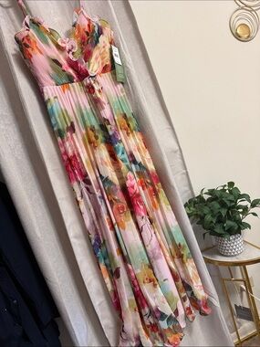 Pleated Floral Maxi Dress in Pastel Multi - Lightweight Summer Style